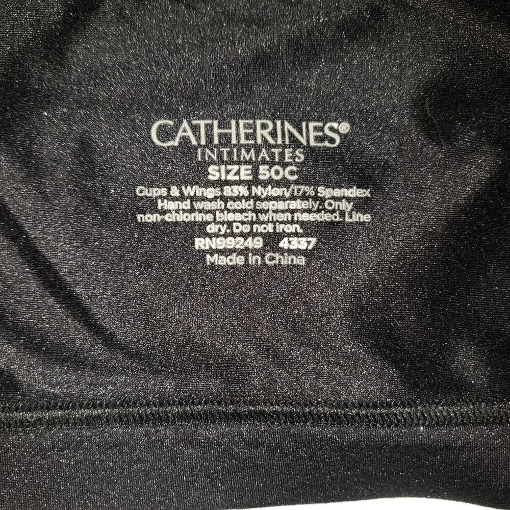 CATHERINES INTIMATES Black Wireless Back Smoothing Bra Womens Plus Size 50C
